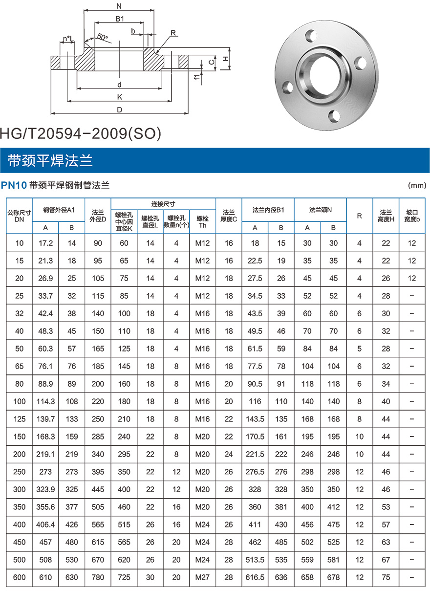 PN10帶頸平焊鋼制管法蘭